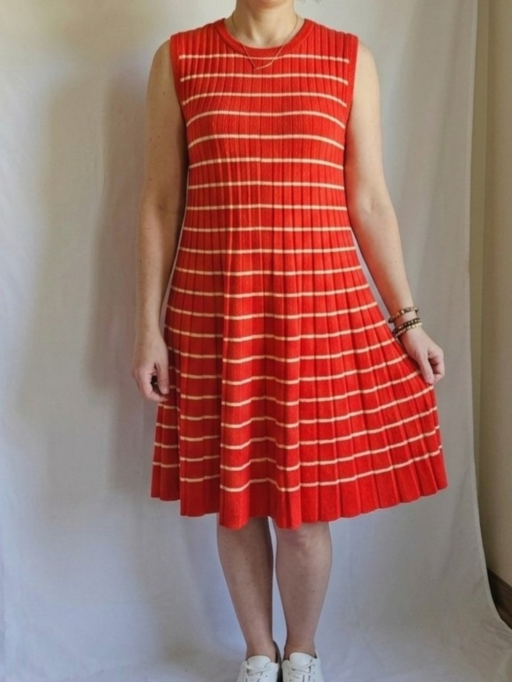 ​Wishlist Red White Striped Ribbed Knit Sleeveless Midi Dress A-Line Size L